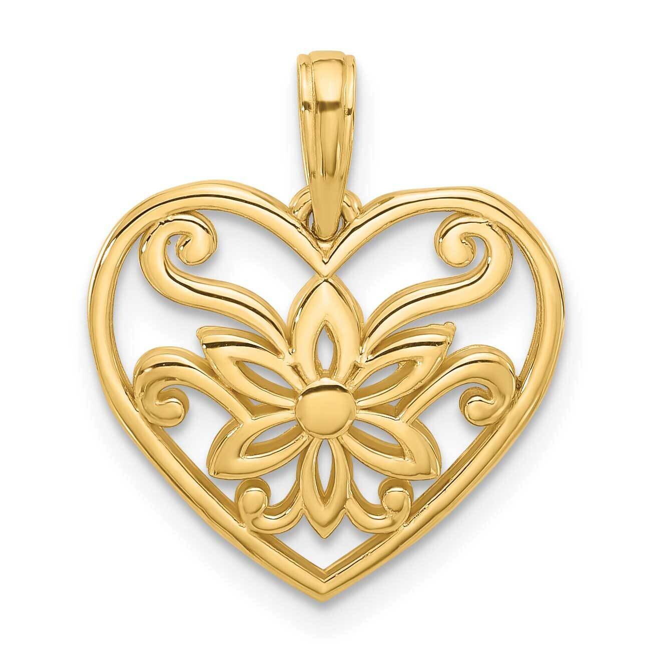 Fancy Flower Heart Charm 14k Polished Gold D5558, MPN: D5558,