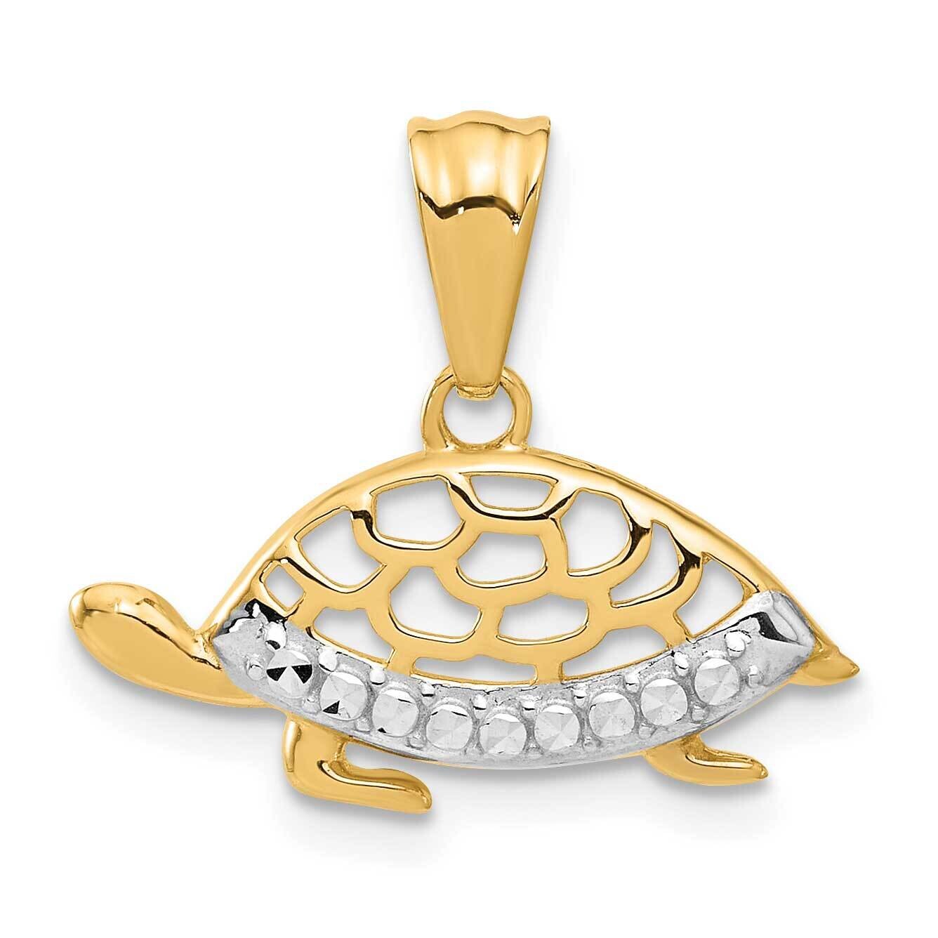 Diamond Cut Turtle Pendant 14k Gold White Rhodium C4907, MPN: C4907,