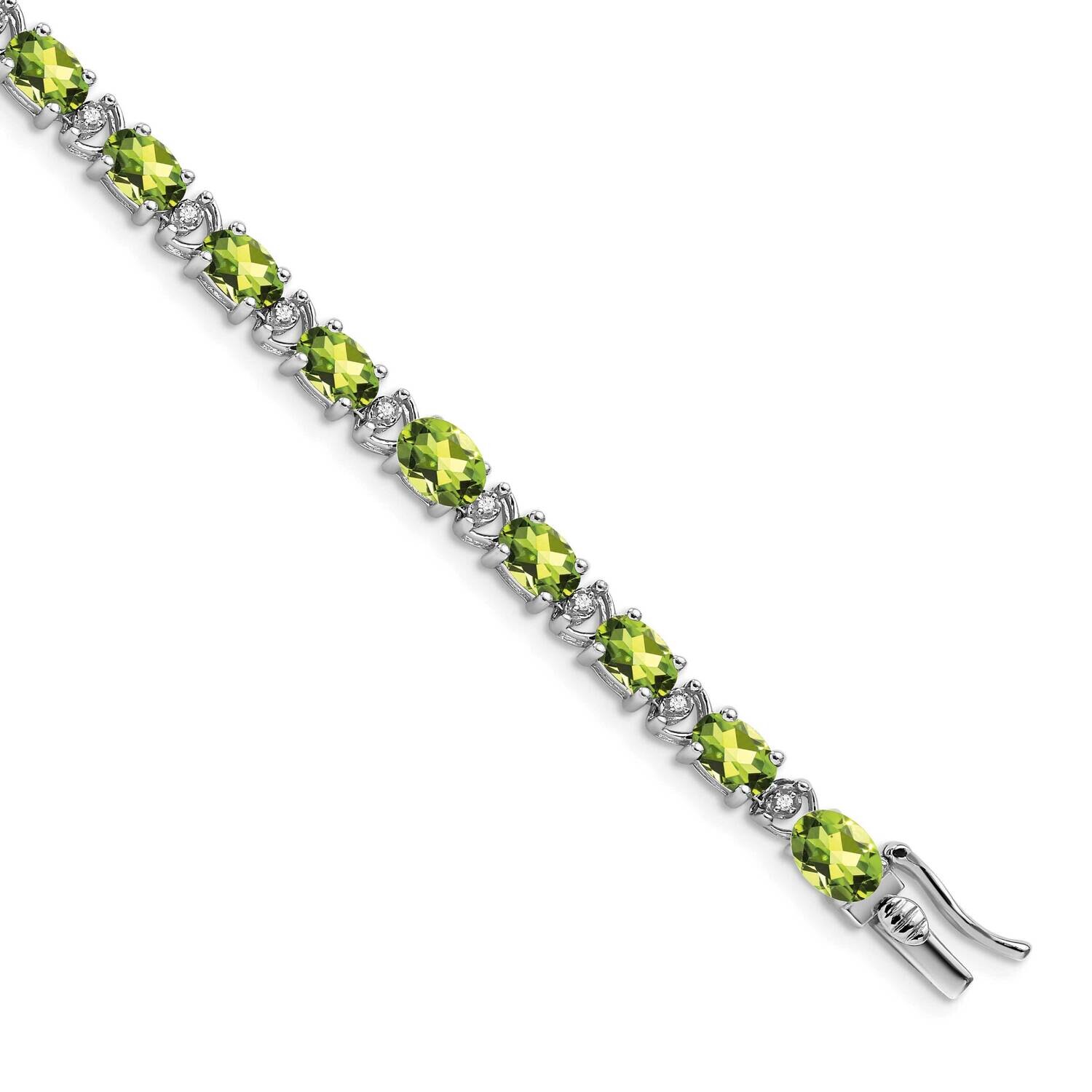 Oval Peridot Diamond Bracelet 7 Inch 14k White Gold BM7147-PE-010-WA, MPN: BM7147-PE-010-WA, 886774…