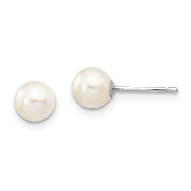 5-6mm White Round Fw Cultured Pearl Stud Post Earrings 10k White Gold 10XW50PW