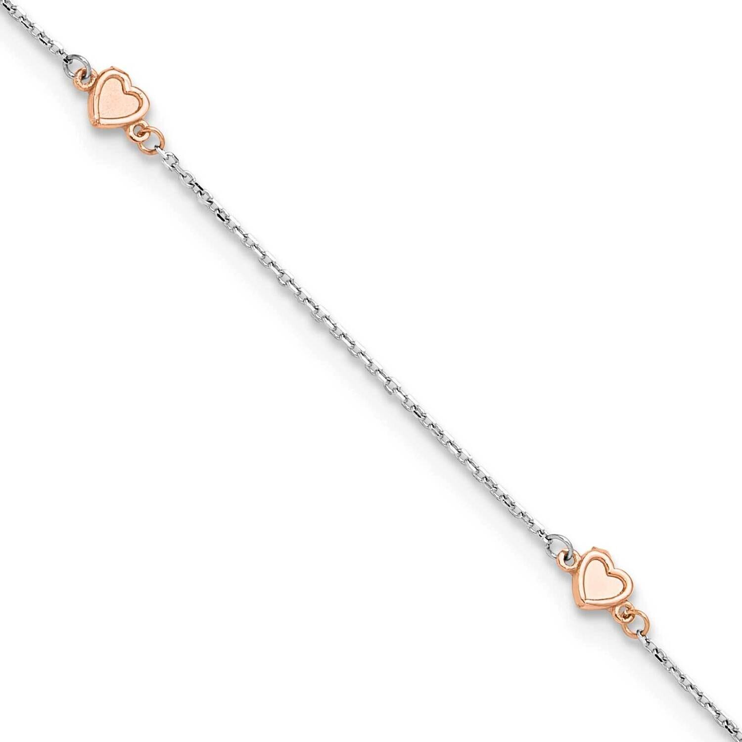 White Rose Satin Hearts 9 Inch Plus 1 Inch Extender Anklet 14k Two-Tone Gold ANK338-9, MPN: ANK338-…