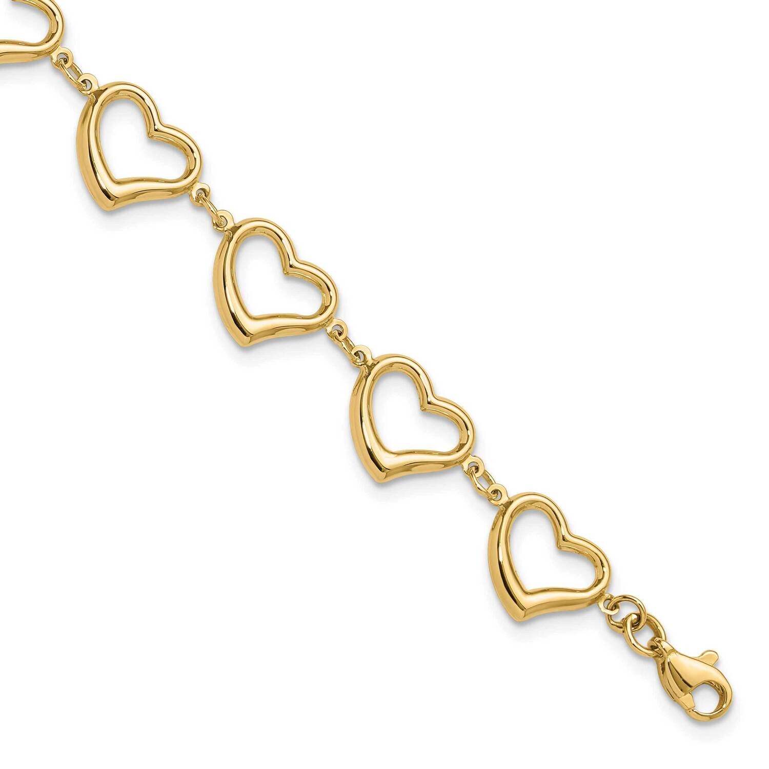 Heart Link Bracelet 7 Inch 14k Polished Gold FB1981-7