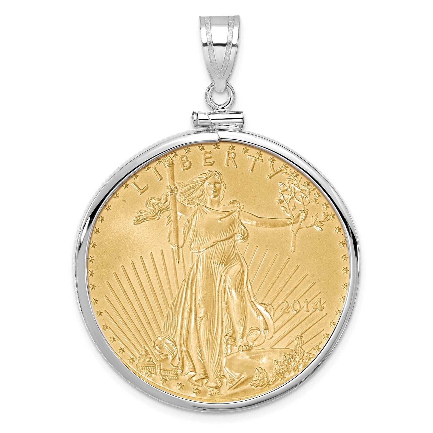 Polished Screw Top Mounted 1Oz American Eagle Coin Bezel Pendant 14k White Gold C1885W/32.7C