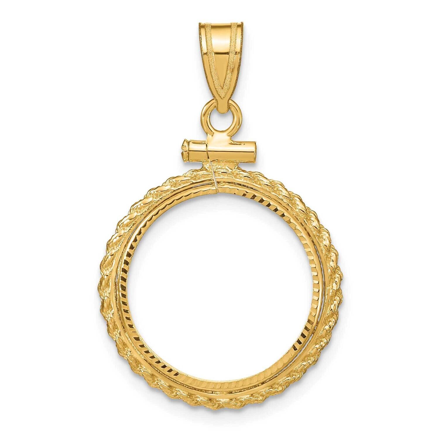 WidebDistinguished Coin Jewelry Diamond-Cut Casted Rope Screw Top 16.5mm X 1.35mm Coin Bezel Pendant 14k Gold C8196/16.5