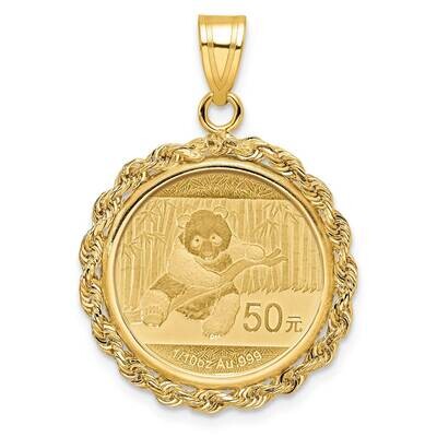Polished Rope Prong Mounted 1/10Oz Panda Coin Bezel Pendant 14k Gold C3012/18.0C, MPN: C3012/18.0C,