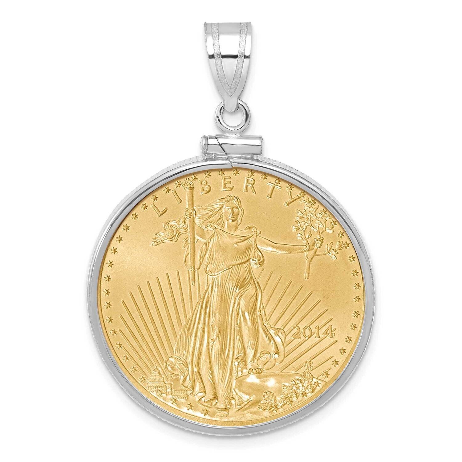 Polished Screw Top Mounted 1/2Oz American Eagle Coin Bezel Pendant 14k White Gold C1885W/27.0C