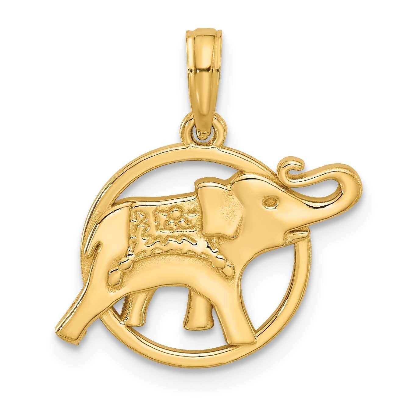 Elephant In Circle Charm 14k Polished Gold D5529