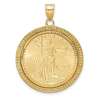 Beaded &amp; Diamond-Cut Prong Mounted 1/4Oz American Eagle Coin Bezel Pendant 14k Gold C8197/22.0C, MP…
