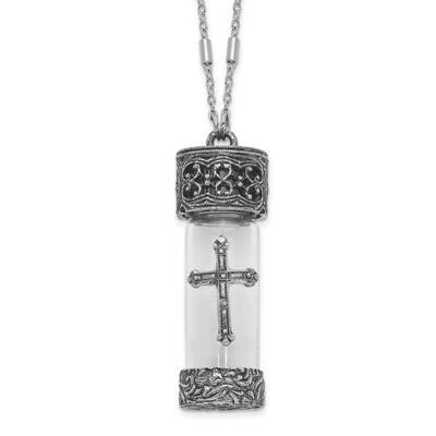Symbols Of Faith Antique Pewter Silver-Tone Glass Cross Vial Screw Cap 30 Inch Necklace BF3280, MPN…