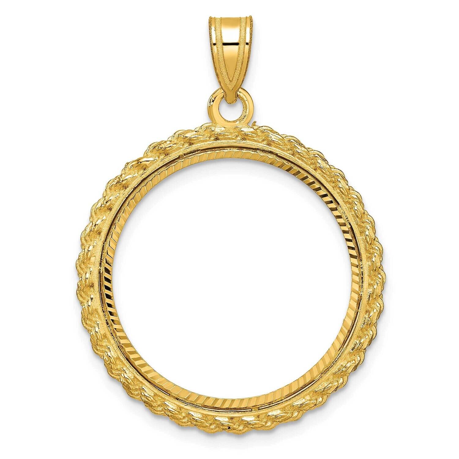Diamond-Cut Casted Rope Prong 22.0mm Coin Bezel Pendant 14k Gold C8186/22.0