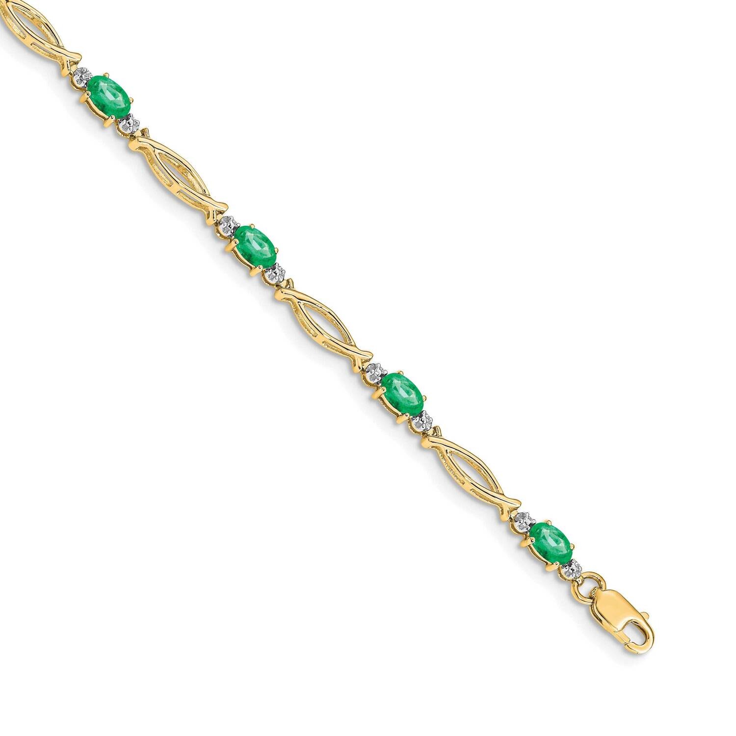 Diamond Emerald Bracelet 7.25 Inch 10k Gold BM4483-EM-001-1YA, MPN: BM4483-EM-001-1YA,