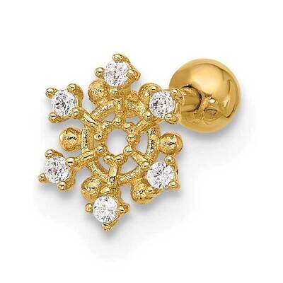 18 Gauge Polished CZ Snowflake Cartilage Stud 14k Gold BD253, MPN: BD253,