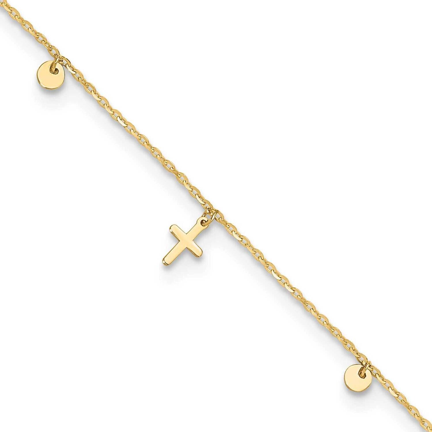 Crosses 9 Inch Plus 2 Inch Extender Anklet 14k Polished Gold ANK341-9, MPN: ANK341-9,