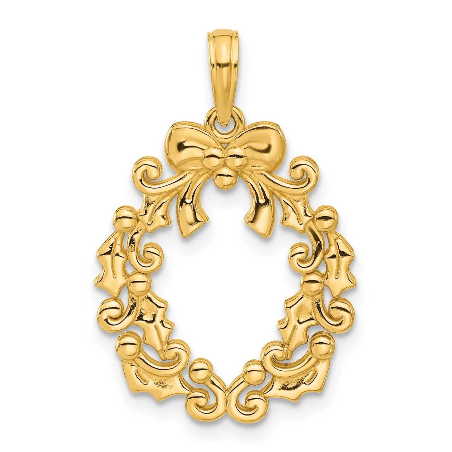 Christmas Wreath Pendant 14k Polished Gold D5413, MPN: D5413,