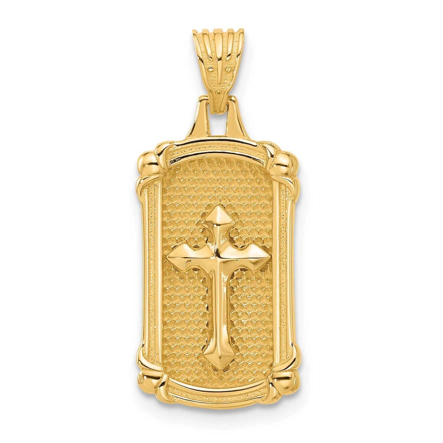 Textured Dog Tag Cross Pendant 14k Polished Gold C4952 by Men&#39;s Jewelry and Accessories, MPN: C4952,