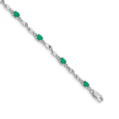 Diamond Emerald Bracelet 7 Inch 10k White Gold BM4475-EM-001-1WA, MPN: BM4475-EM-001-1WA,