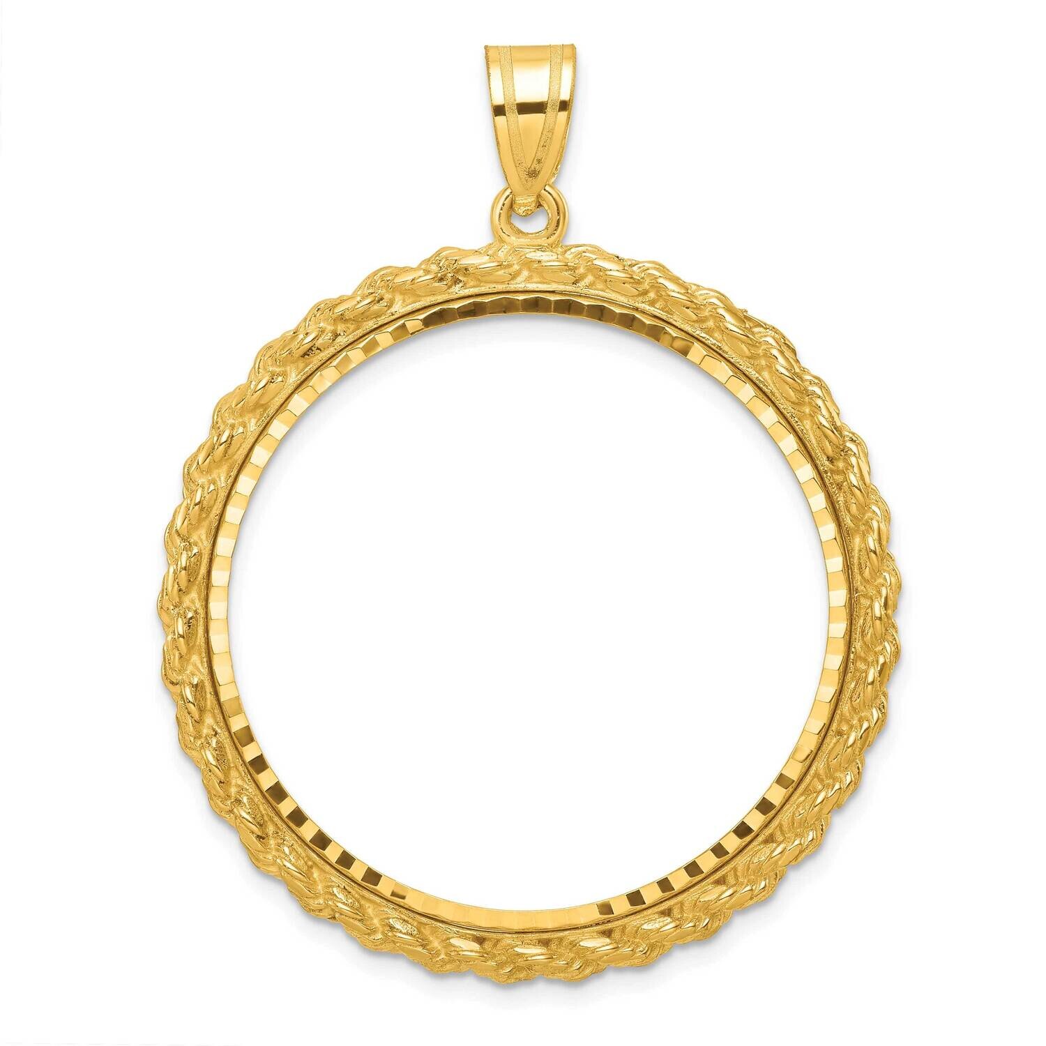 Diamond-Cut Casted Rope Prong 32.0mm Coin Bezel Pendant 14k Gold C8186/32.0