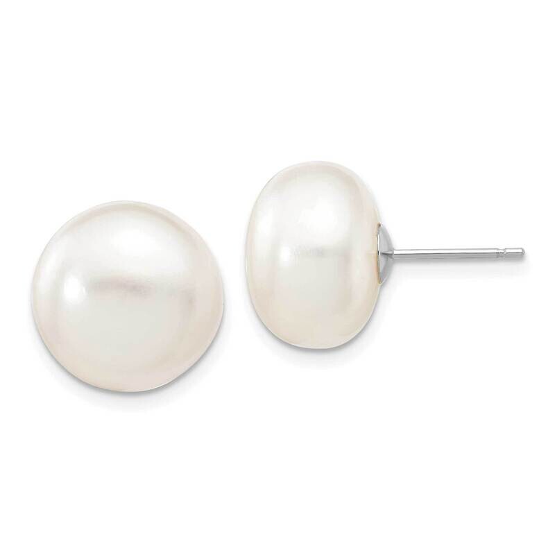 12-13mm White Button Fw Cultured Pearl Stud Post Earrings 10k White Gold 10XW120BW