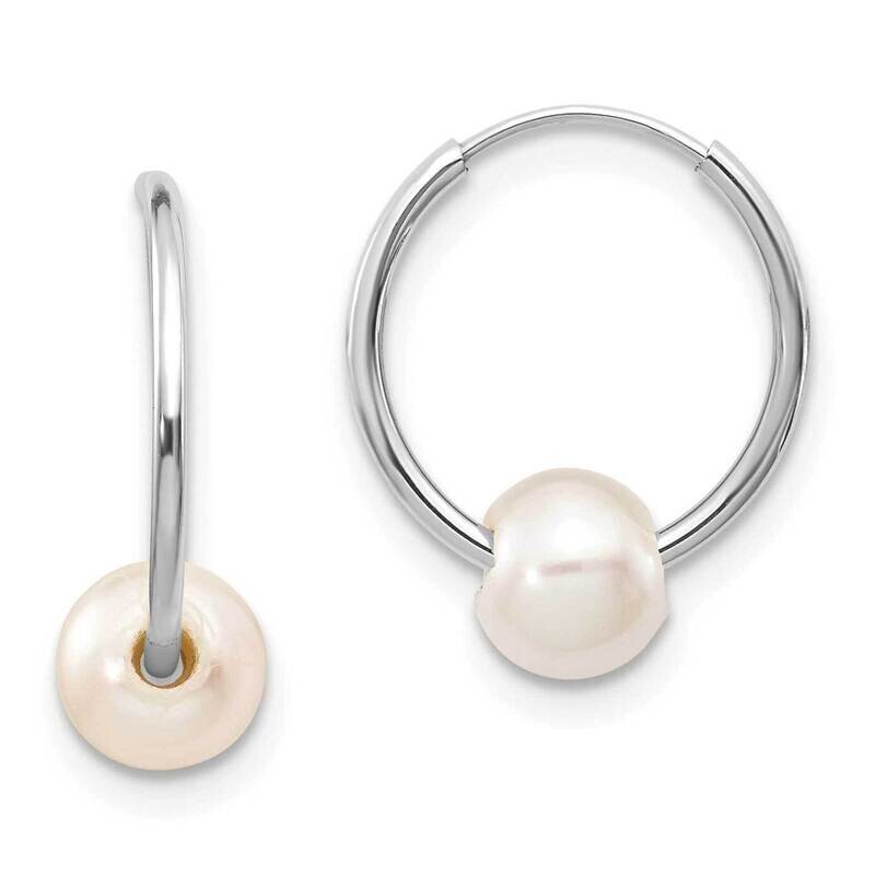 5-6mm White Freshwater Cultured Pearl Endless Hoop Earrings 10k White Gold 10XWF590EW