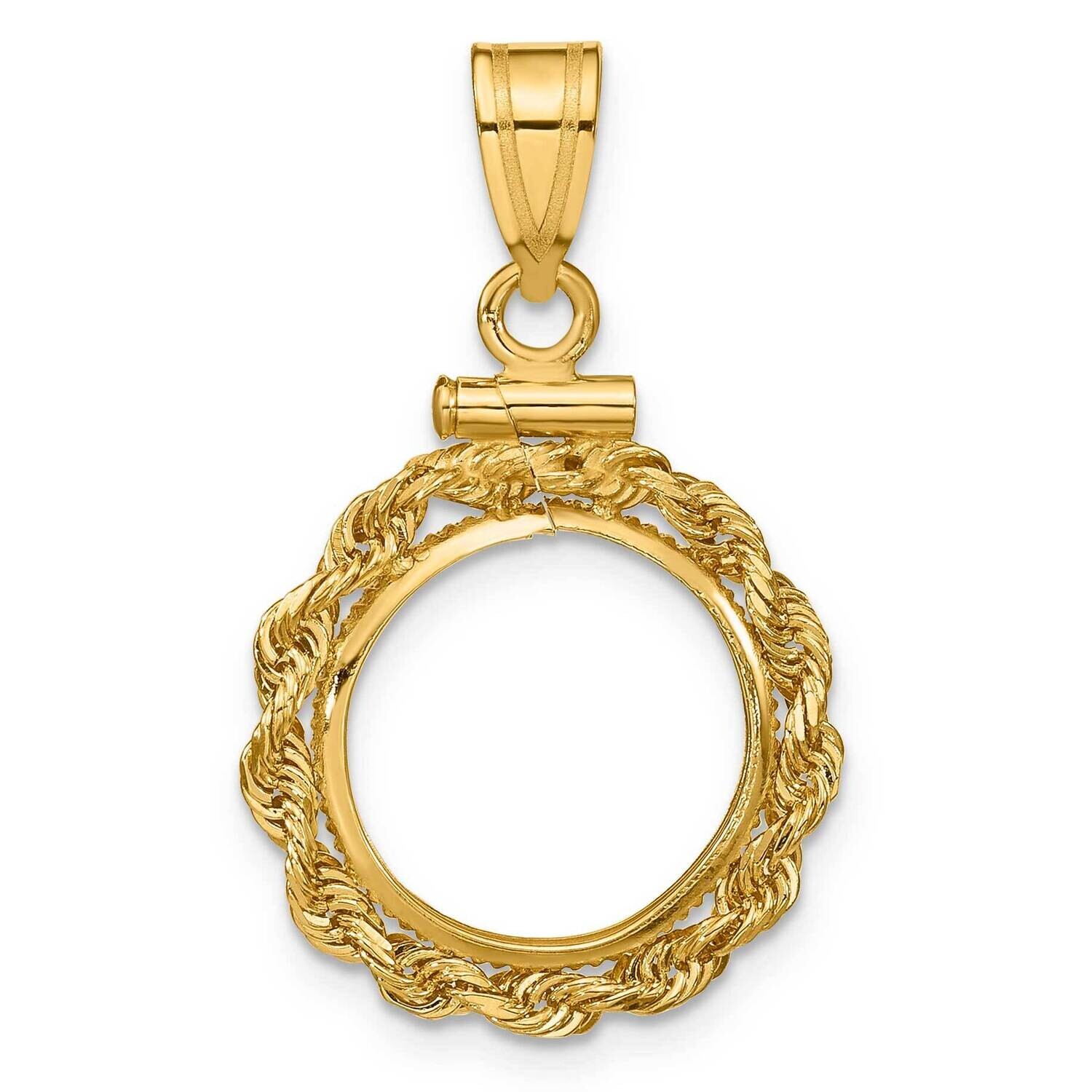 WidebDistinguished Coin Jewelry Rope Screw Top 13.0mm X 1.1mm Coin Bezel Pendant 14k Gold C1215/13.0