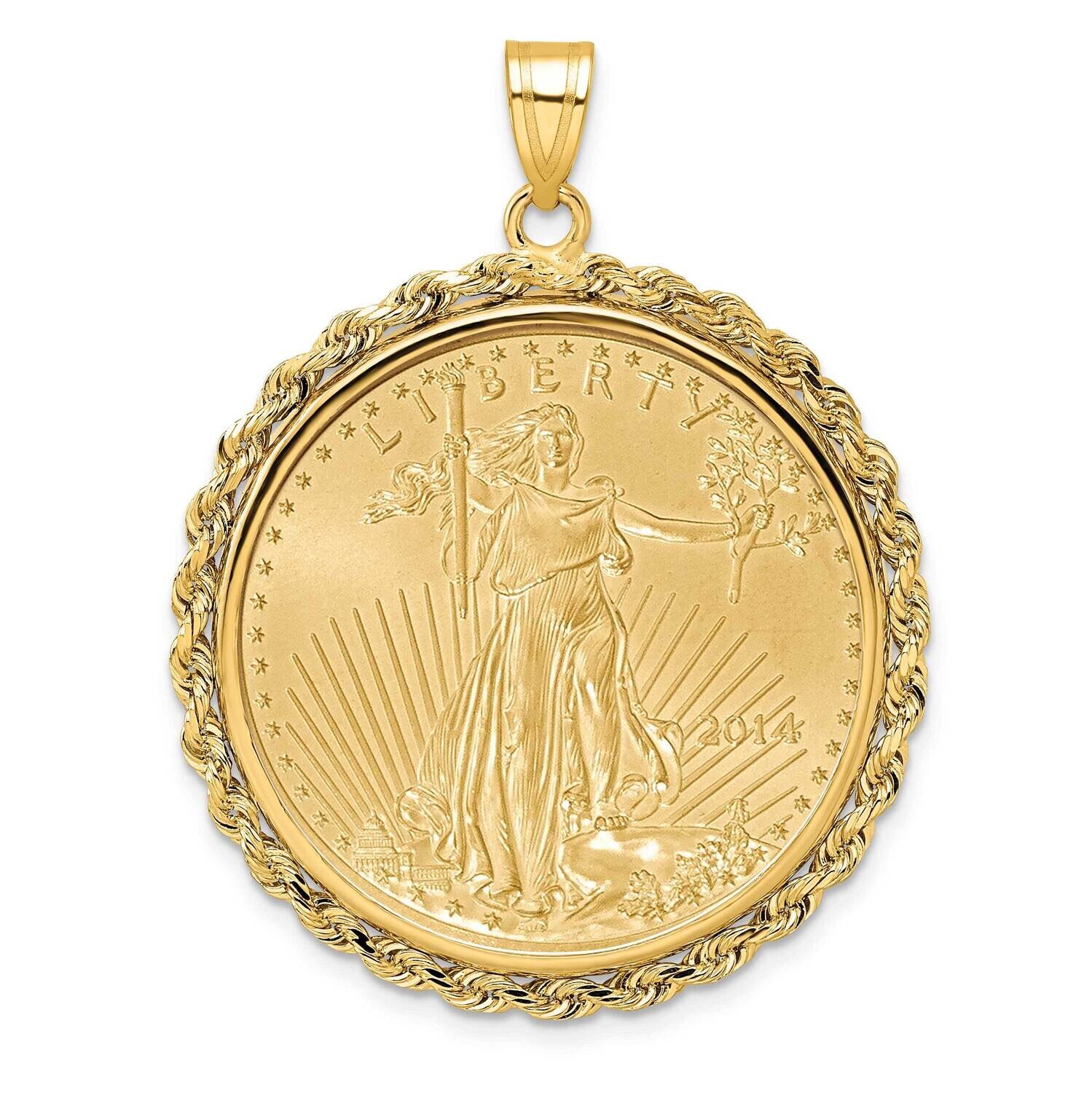 Polished Rope Prong Mounted 1/2Oz American Eagle Coin Bezel Pendant 14k Gold C3012/27.0C