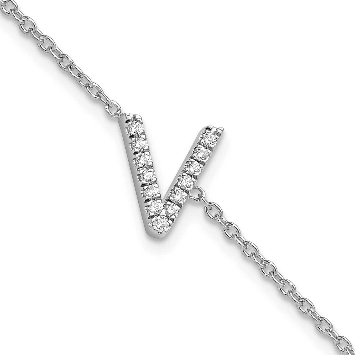 Diamond Sideways Letter V 1 Inch Extender Bracelet 14k White Gold BM9951V-016-WA