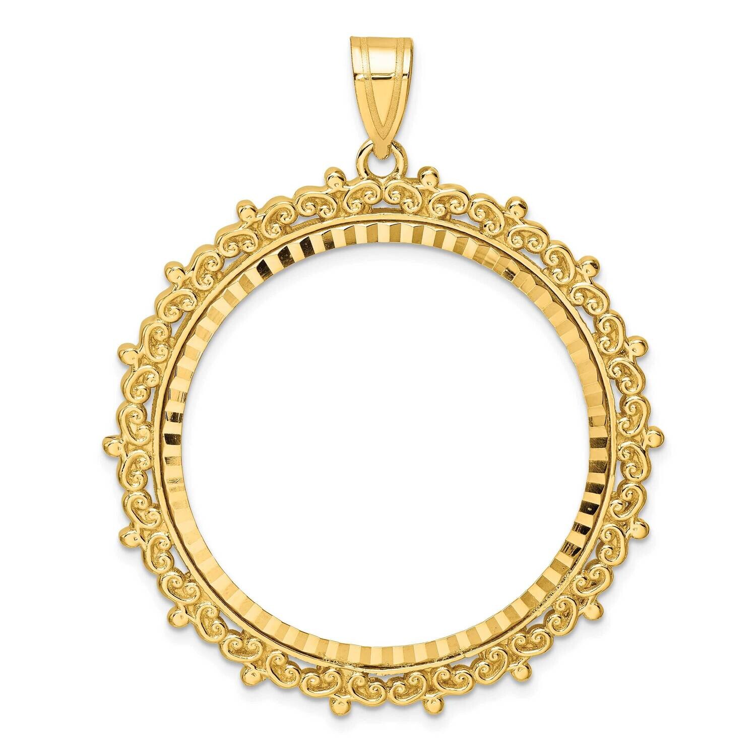 Fancy Diamond-Cut Prong 32.7mm Coin Bezel Pendant 14k Gold C8188/32.7, MPN: C8188/32.7,