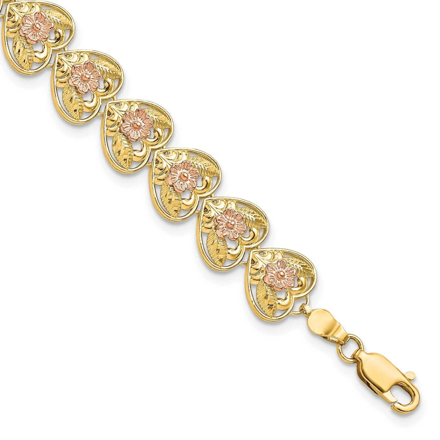 Diamond-Cut Heart Flowers 7.25 Inch Bracelet 14k Two-Tone Gold FB1850-7.25