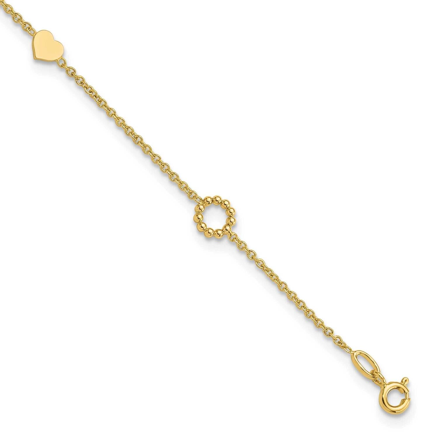 Heart 9 Inch Plus 1 Inch Extender Anklet 14k Gold ANK340-9, MPN: ANK340-9,