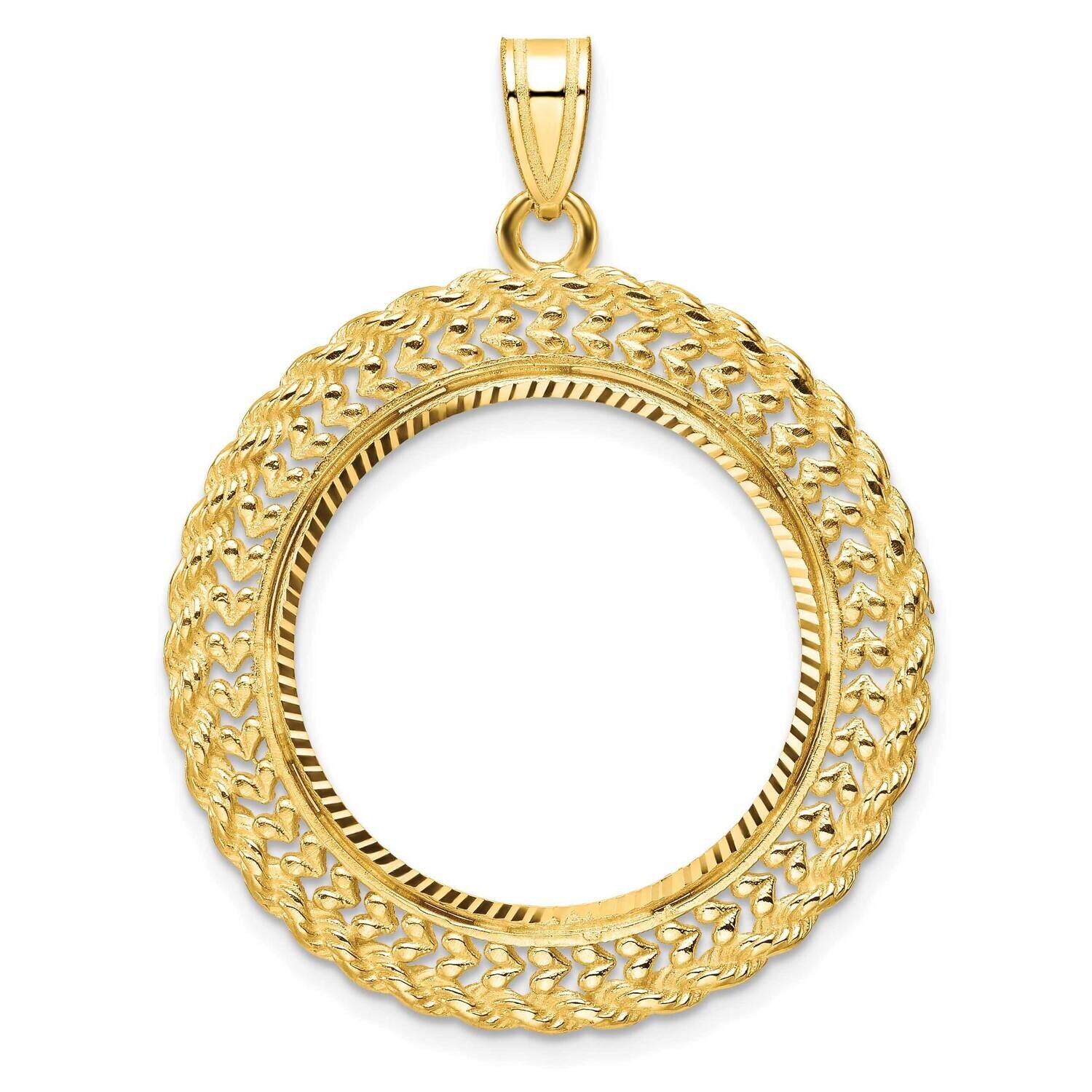 Diamond-Cut Heart &amp; Rope Prong 22.0mm Coin Bezel Pendant 14k Gold C8189/22.0, MPN: C8189/22.0,