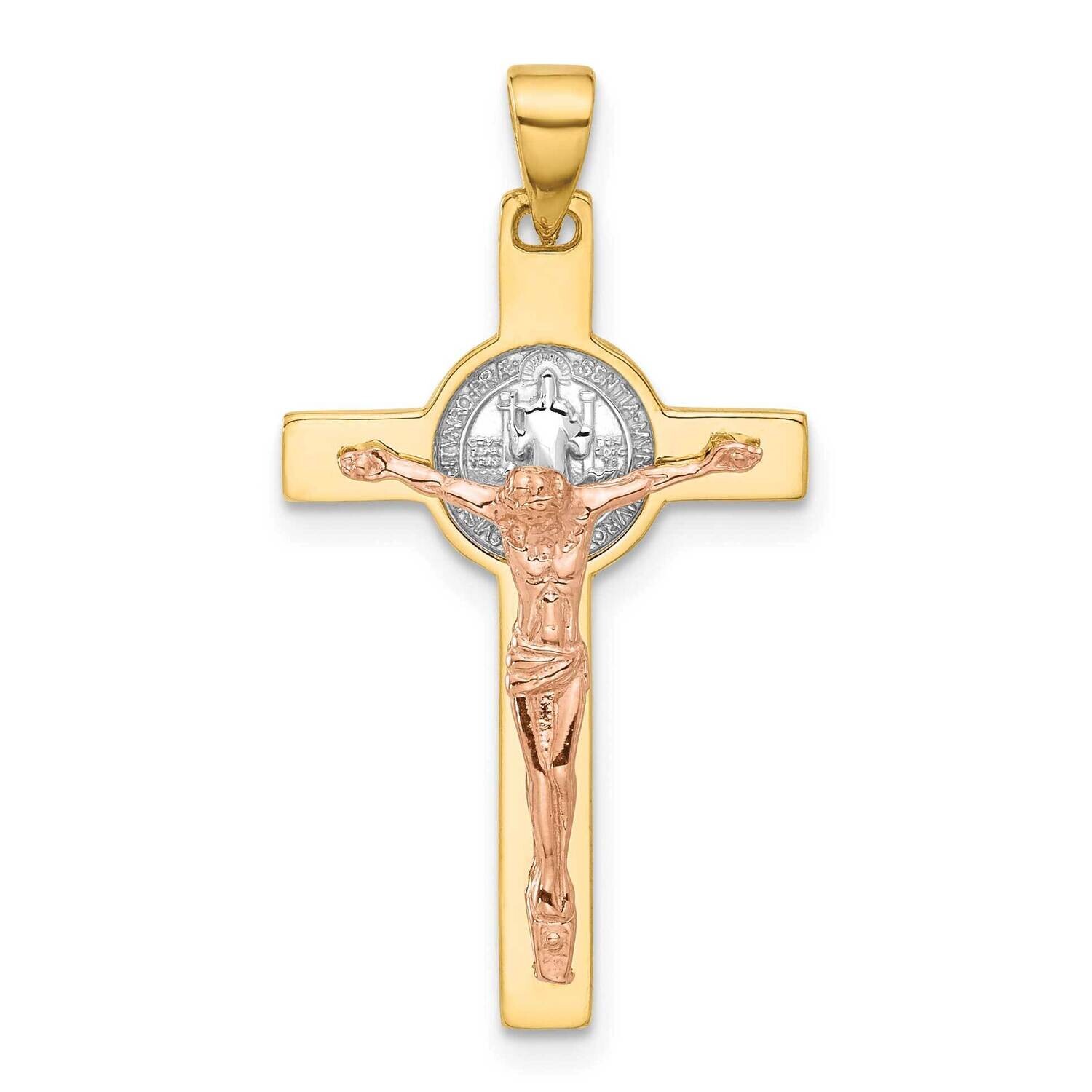 White Rhodium Crucifix St Benedict Pendant 14k Two-Tone Gold C4972