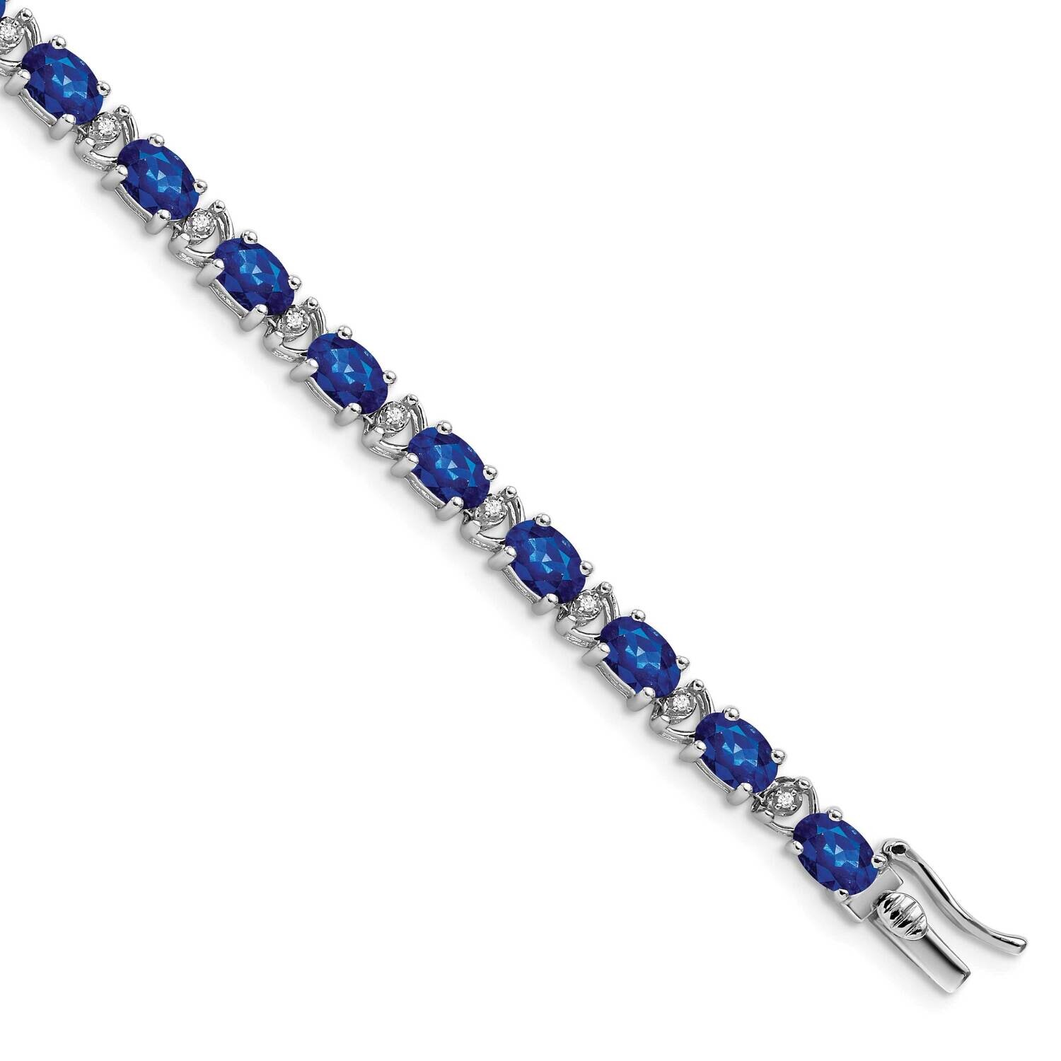 Oval Created Sapphire Diamond Bracelet 7 Inch 14k White Gold BM7147-SA-010-WA, MPN: BM7147-SA-010-W…