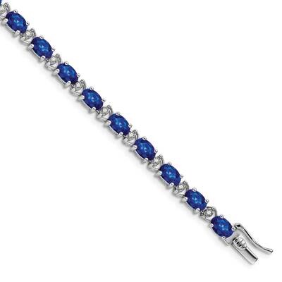 Oval Created Sapphire Diamond Bracelet 7 Inch 14k White Gold BM7147-SA-010-WA, MPN: BM7147-SA-010-W…
