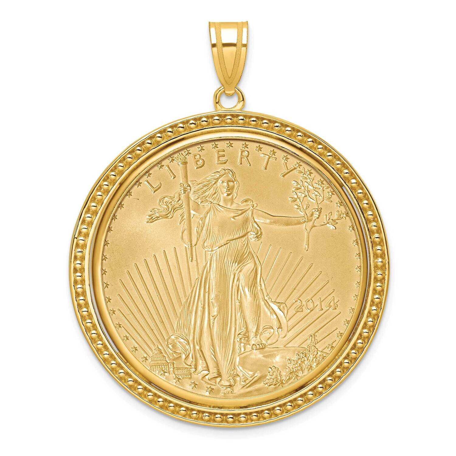 Polished Beaded Prong Mounted 1Oz American Eagle Coin Bezel Pendant 14k Gold C8183/32.7C