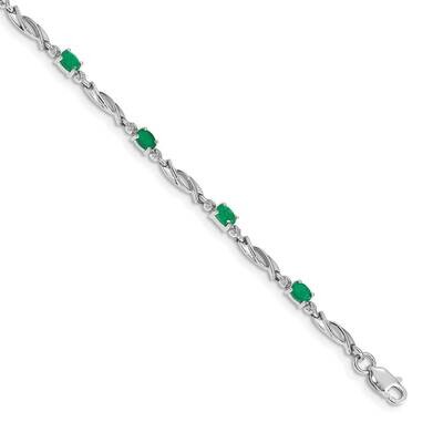 Diamond Emerald Bracelet 7.25 Inch 10k White Gold BM4476-EM-001-1WA, MPN: BM4476-EM-001-1WA,