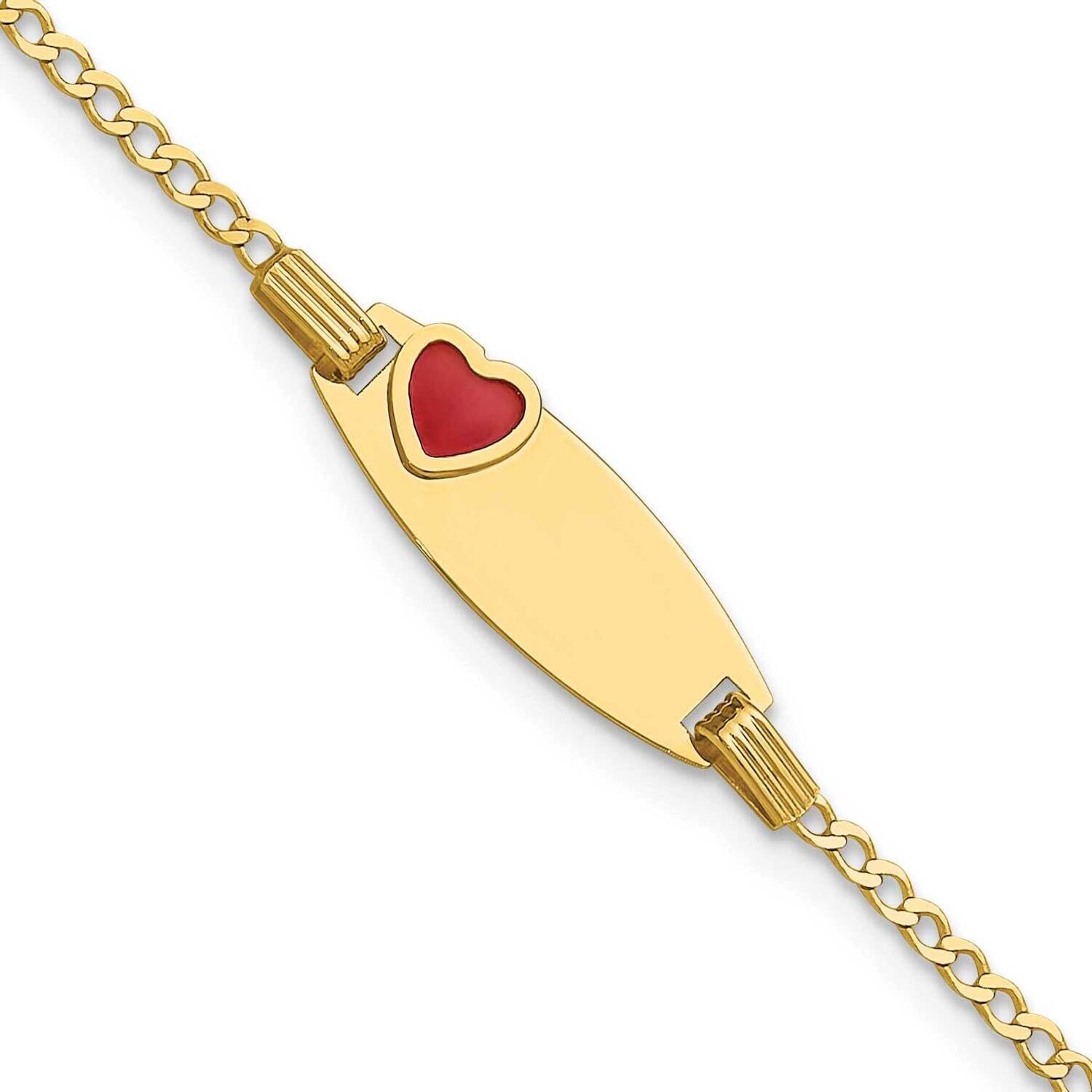 Kids Id Red Enameled Heart 5.5 Inch Bracelet 14k Polished Gold BID124-5.5, MPN: BID124-5.5,