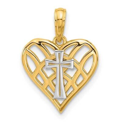 Rhodium Fancy Heart Cross Charm 14k Gold D5571, MPN: D5571, 196904100745