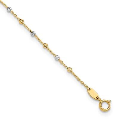 Polished Diamond-Cut Beads 10In Plus 1 Inch Extender Anklet 14k Two-Tone Gold ANK349-10, MPN: ANK34…