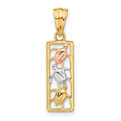 White Rhodium Polished Turtles Rectangle Pendant 14k Two-Tone Gold C4909, MPN: C4909,