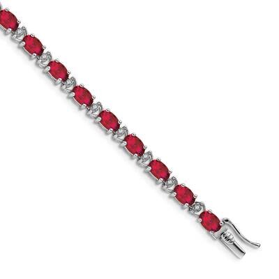 Oval Created Ruby Diamond Bracelet 7 Inch 14k White Gold BM7147-RU-010-WA, MPN: BM7147-RU-010-WA, 8…