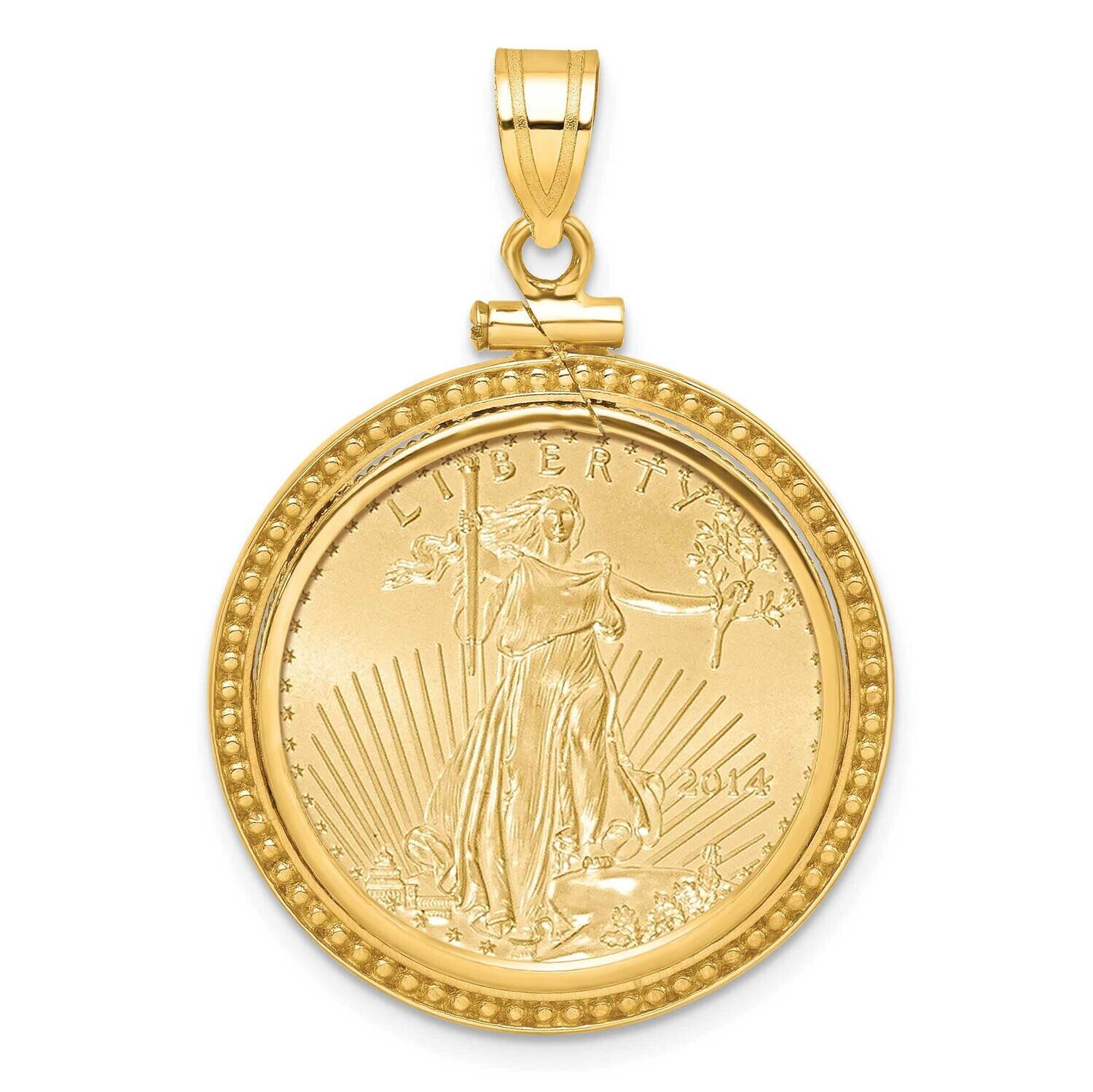 Polished Beaded Screw Top Mounted 1/4Oz American Eagle Coin Bezel Pendant 14k Gold C8184/22.0C