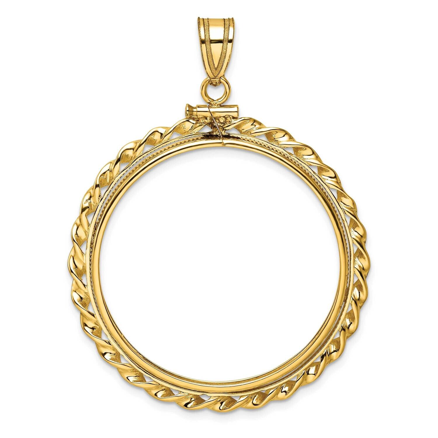 Polished Wide Twisted Wire Screw Top 32.0mm X 2.85mm Coin Bezel Pendant 14k Gold C8182/32.0