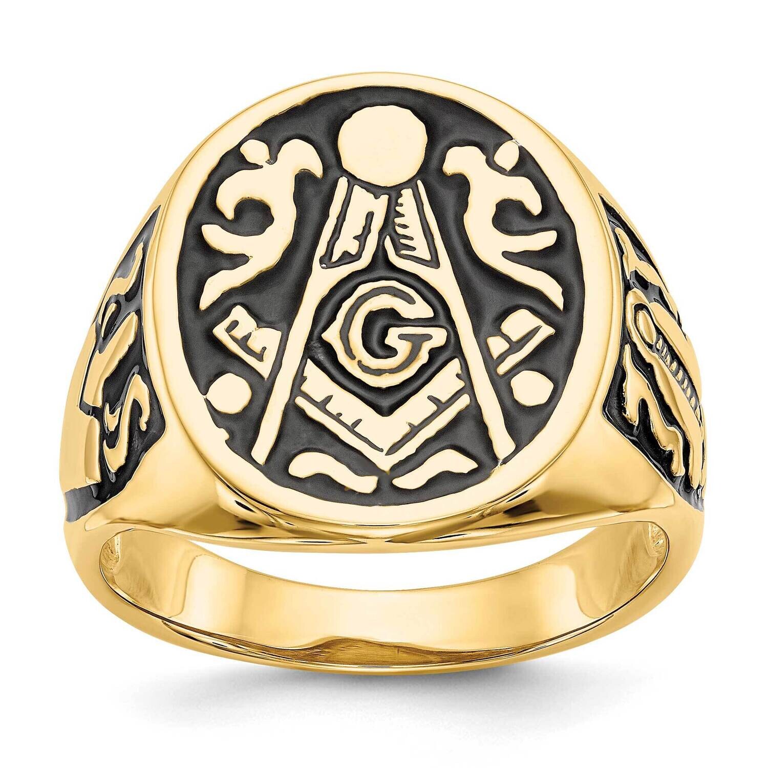Men&#39;s Polished Grooved Black Enamel Masonic Ring 10k Gold 10Y4041M by Masonic, MPN: 10Y4041M, 19690…
