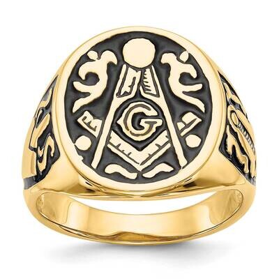 Men&#39;s Polished Grooved Black Enamel Masonic Ring 10k Gold 10Y4041M by Masonic, MPN: 10Y4041M, 19690…