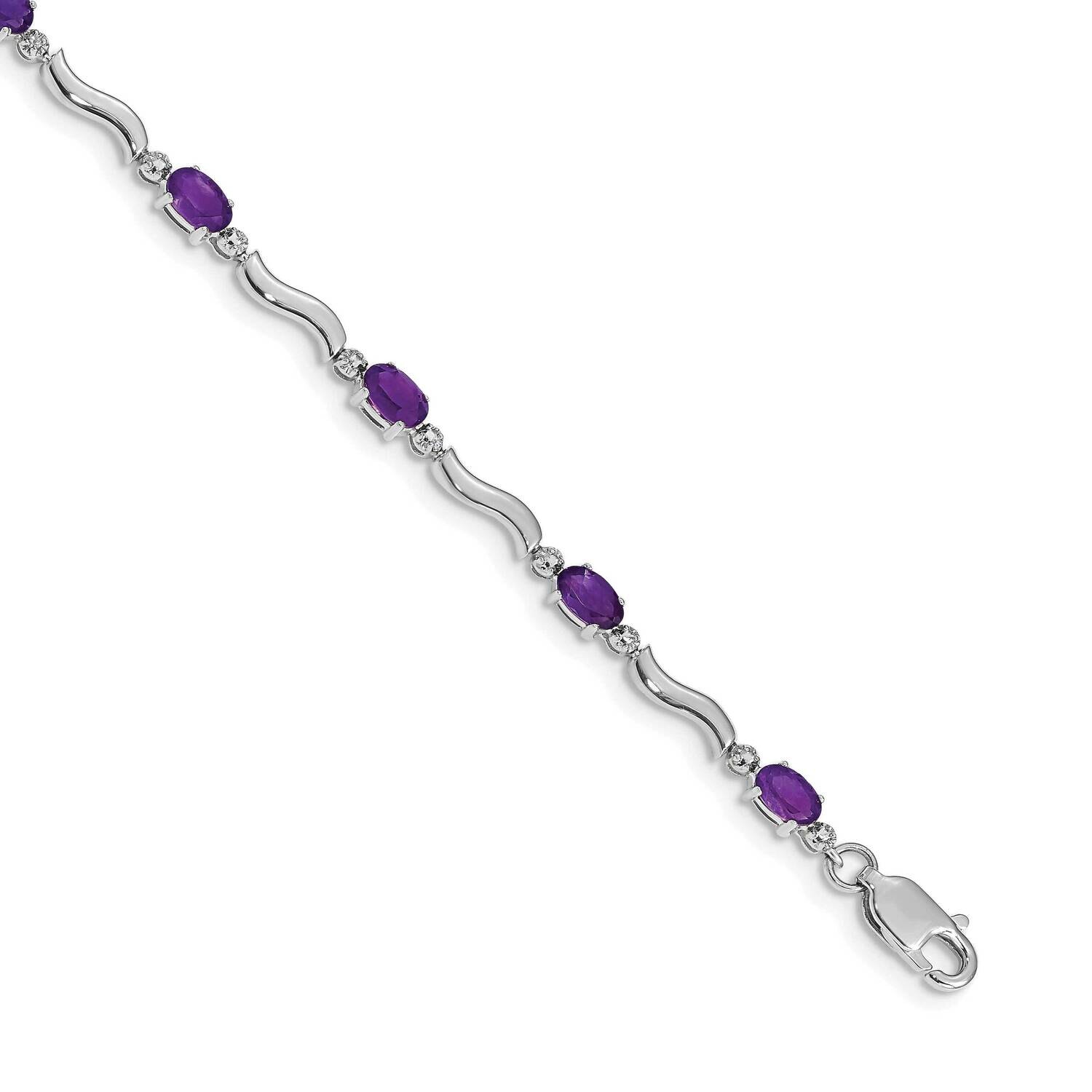 Diamond Amethyst Bracelet 7 Inch 10k White Gold BM4493-AM-001-1WA, MPN: BM4493-AM-001-1WA,
