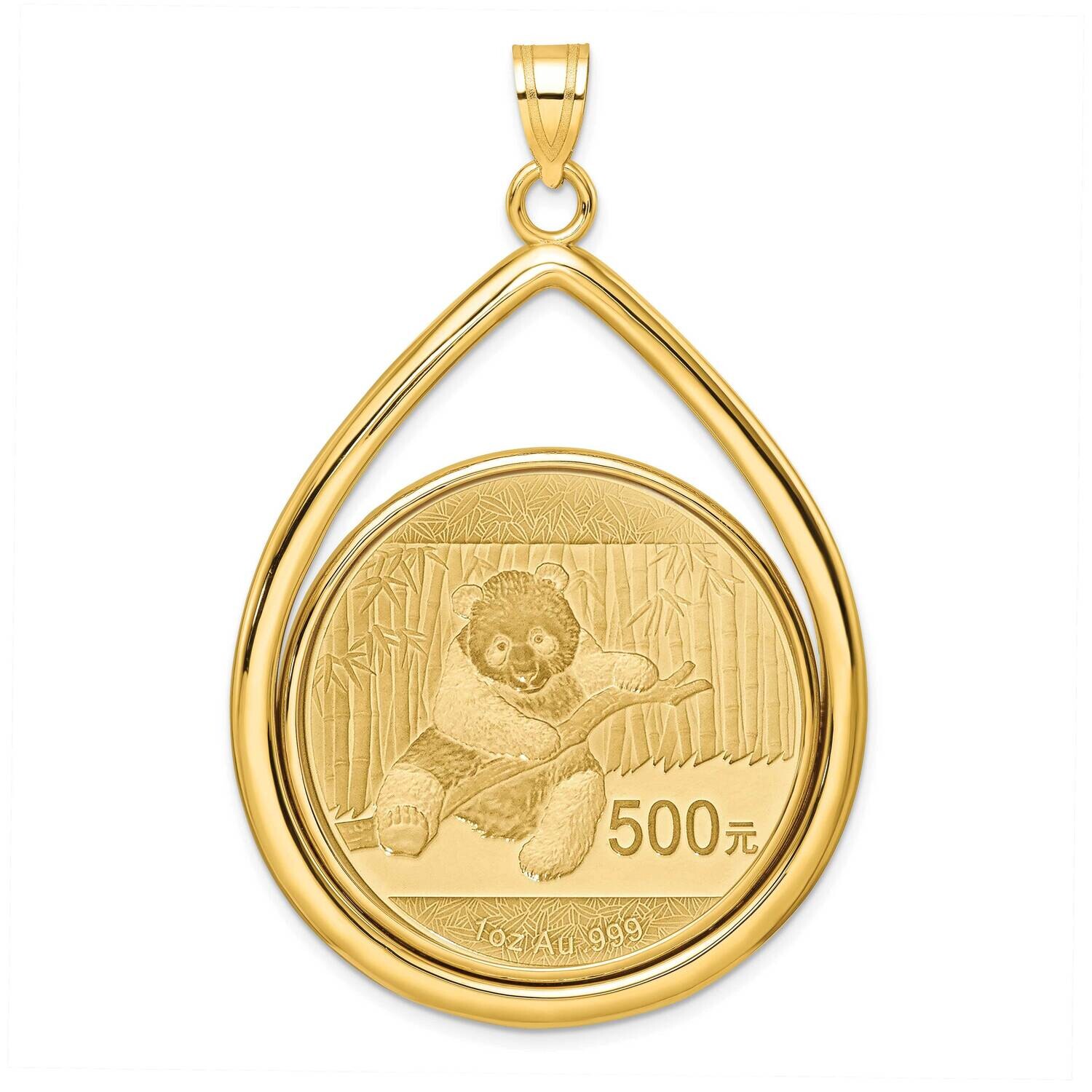 Polished Lightweight Tear Drop Prong Mounted 1Oz Panda Coin Bezel Pendant 14k Gold C8191/32.0C