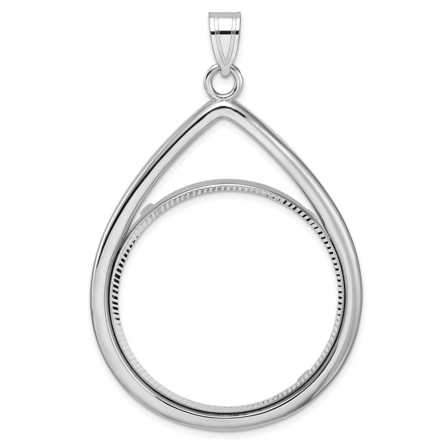 Polished &amp; Diamond-Cut Tear Drop Prong 32.7mm Coin Bezel Pendant 14k White Gold C8192W/32.7, MPN: C…