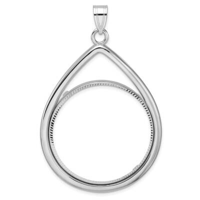 Polished &amp; Diamond-Cut Tear Drop Prong 32.7mm Coin Bezel Pendant 14k White Gold C8192W/32.7, MPN: C…