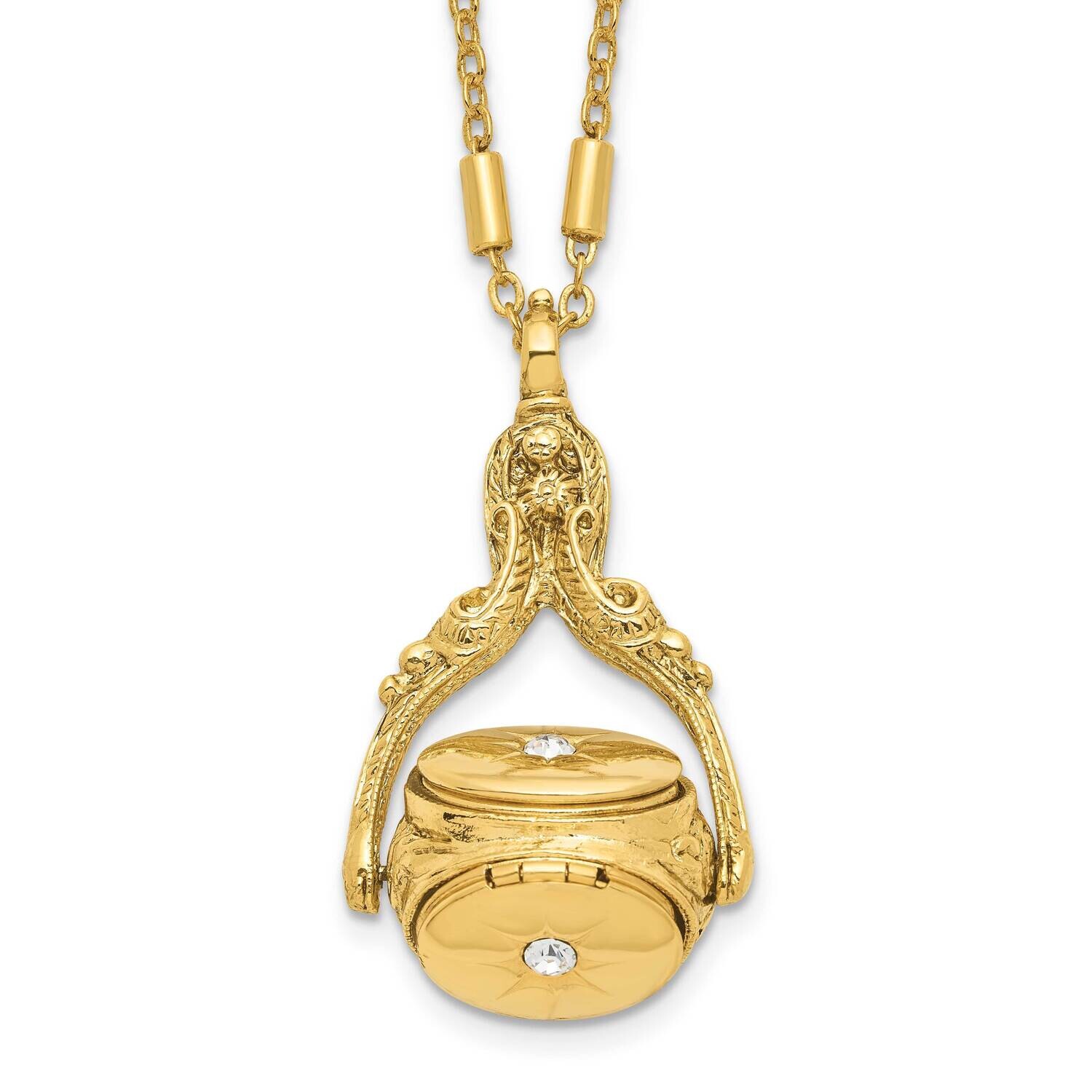 1928 Jewelry Three Sided Spinning Crystal Center Oval 13mm Lockets 28 Inch Necklace Holds 6 Photos …