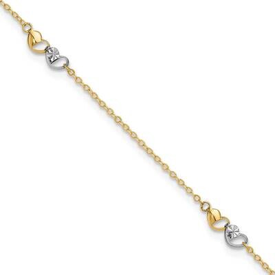 Polished Diamond-Cut Hearts 9 Inch Plus 1 Inch Extender Anklet 14k Two-Tone Gold ANK339-9, MPN: ANK…